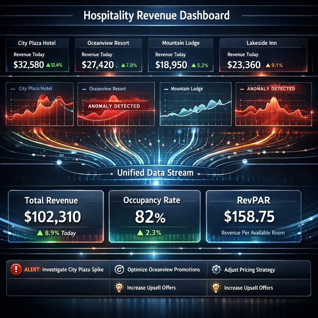 Sophisticated Hospitality Dashboard with Anomaly Detection and Unified Data Stre